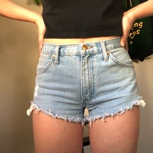 denim wrangler shorts from free people